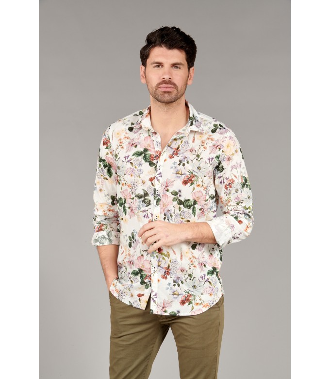 FLOWER - Chemise coton imprimé fleurie écru