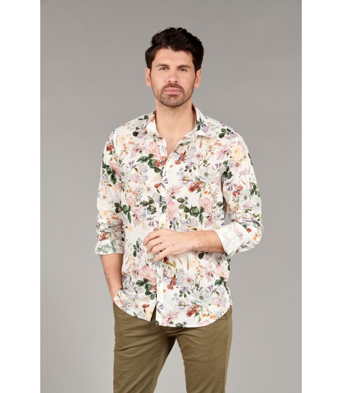 FLOWER - Cotton ecru flower printed shirt