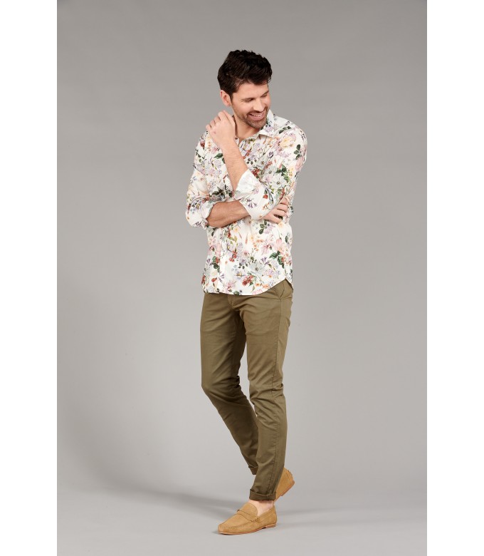 FLOWER - Chemise coton imprimé fleurie écru