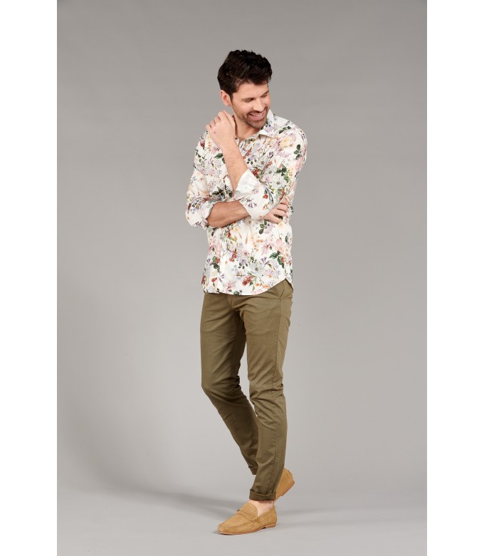 FLOWER - Cotton ecru flower printed shirt