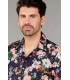 FLOWER - Chemise coton imprimé fleuri bleu marine