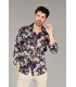 FLOWER - Chemise coton imprimé fleuri bleu marine
