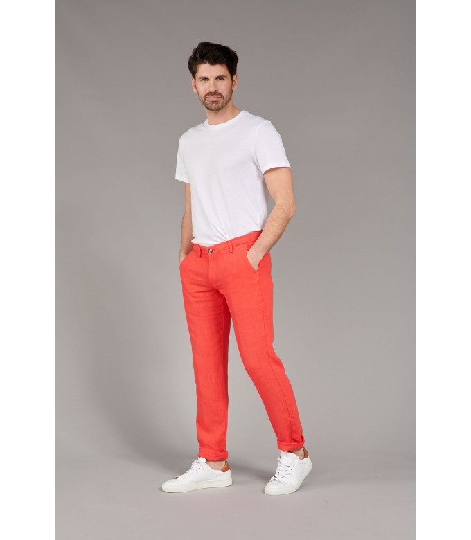 DYLAN - Pantalon en lin decontracté rouge