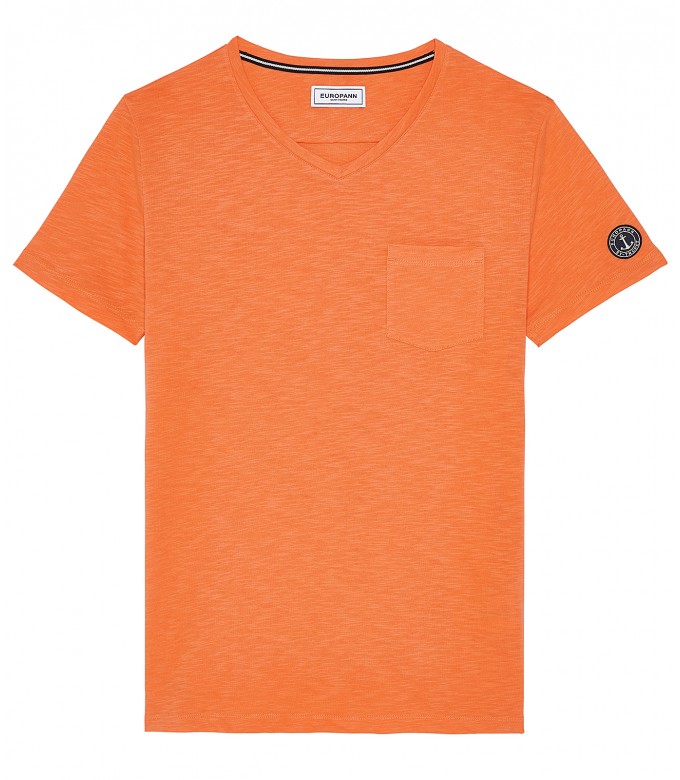 NECK - Tee-shirt col V en coton, orange