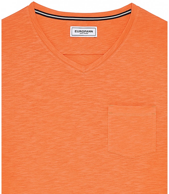 NECK - Tee-shirt col V en coton, orange