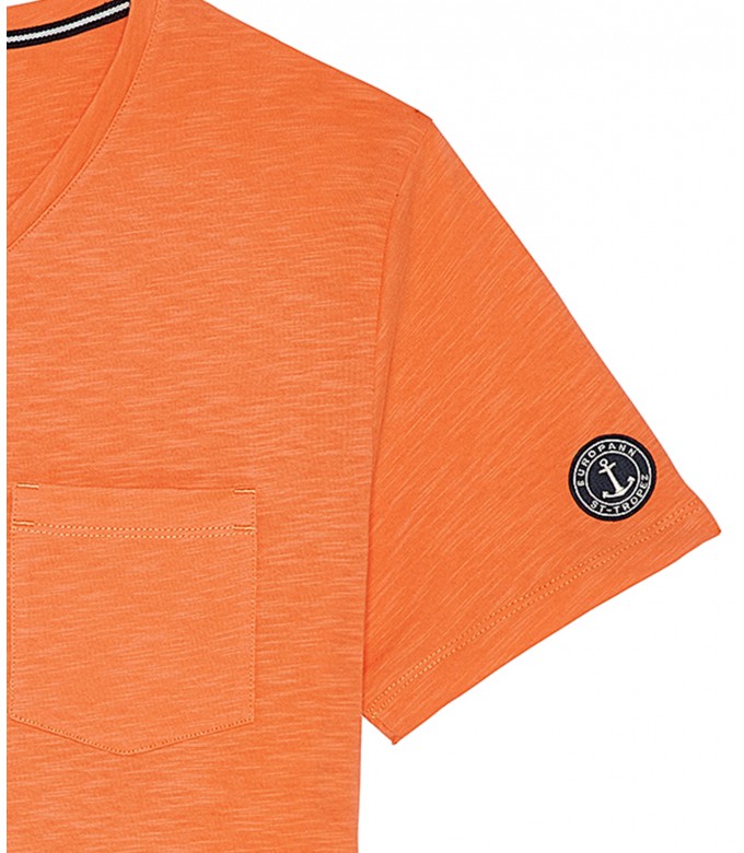 NECK - Tee-shirt col V en coton, orange
