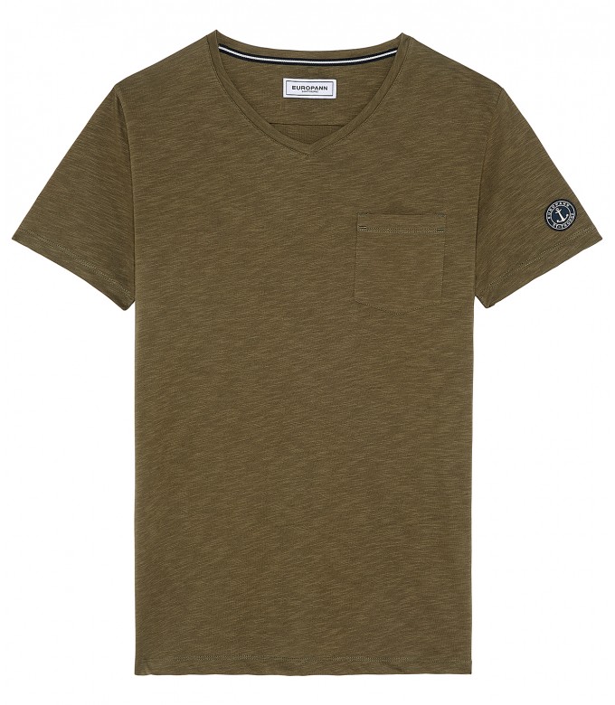 NECK - Cotton V-neck tee-shirt, khaki