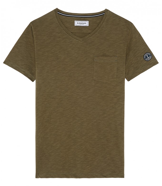 NECK - Tee-shirt col V en coton, kaki