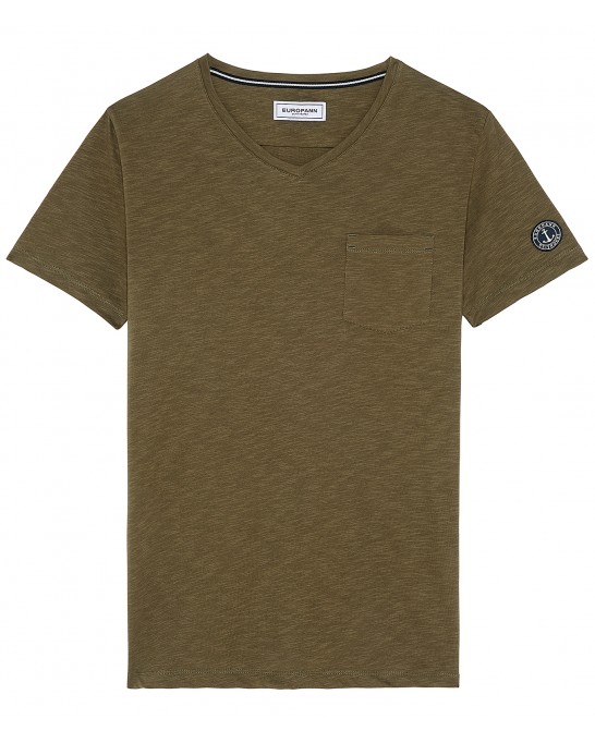 NECK - Cotton V-neck tee-shirt, khaki