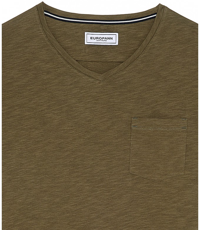 NECK - Cotton V-neck tee-shirt, khaki