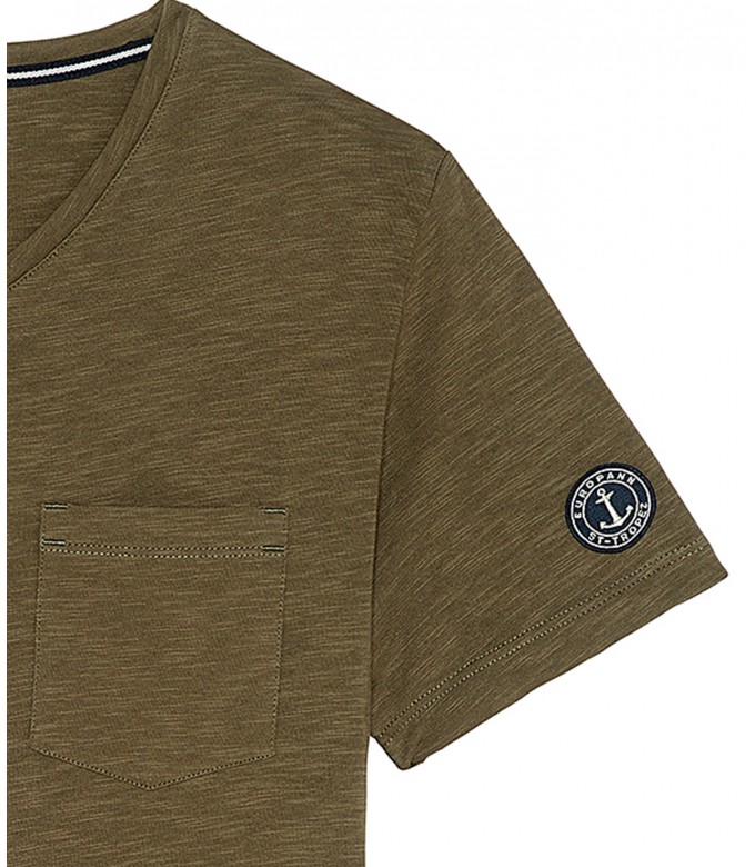 NECK - Tee-shirt col V en coton, kaki