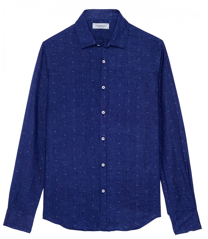 AIME - Chemise bleu marine lin à pois