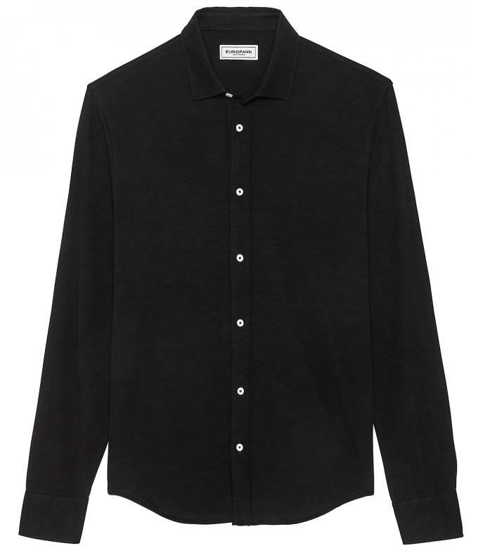 STUART - Chemise en coton fin uni slim-fit, black