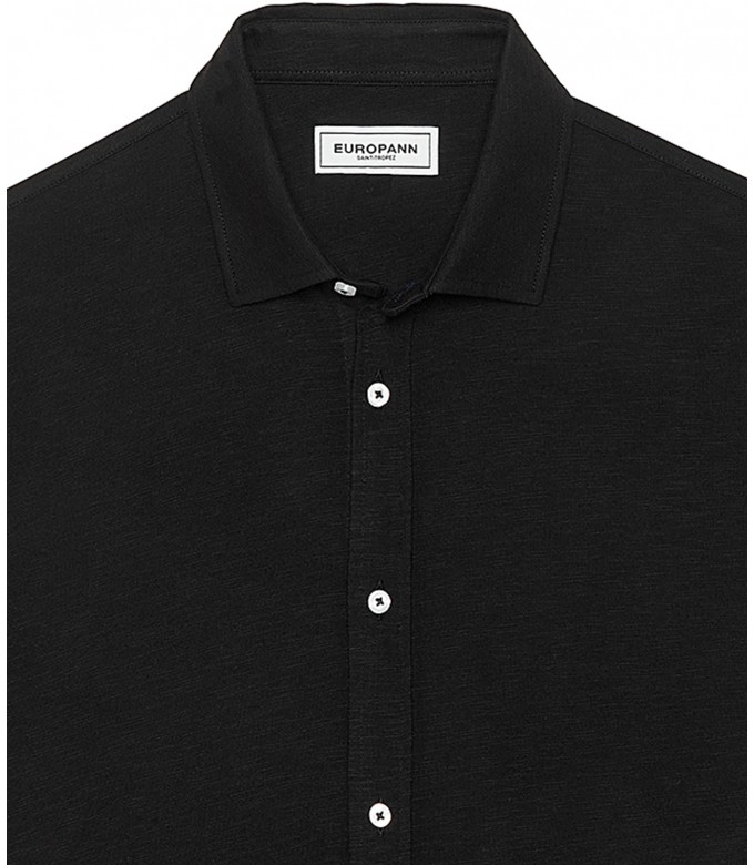 STUART - Chemise en coton fin uni slim-fit, black