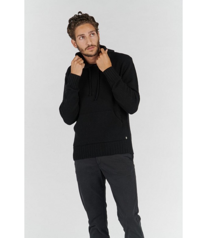 RON PULL FIN À CAPUCHE MARINE NOIR