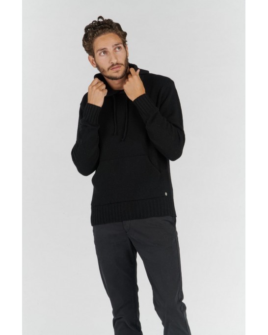 RON PULL FIN À CAPUCHE MARINE NOIR
