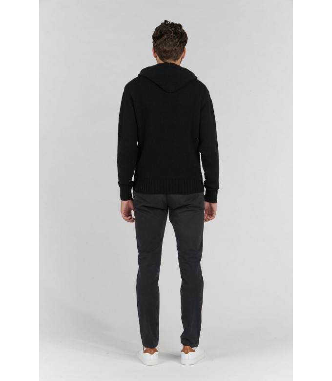 RON PULL FIN À CAPUCHE MARINE NOIR