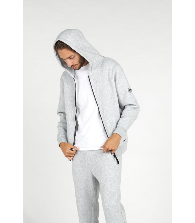 CORK ZIPPED HOODED SWEATSHIRT GREY