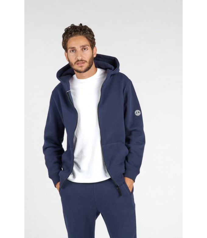 CORK ZIPPED HOODED SWEATSHIRT NAVY