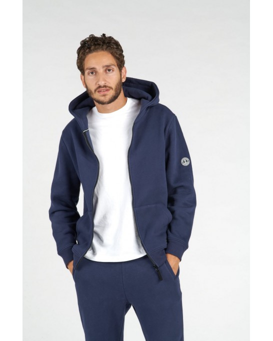 CORK ZIPPED HOODED SWEATSHIRT NAVY