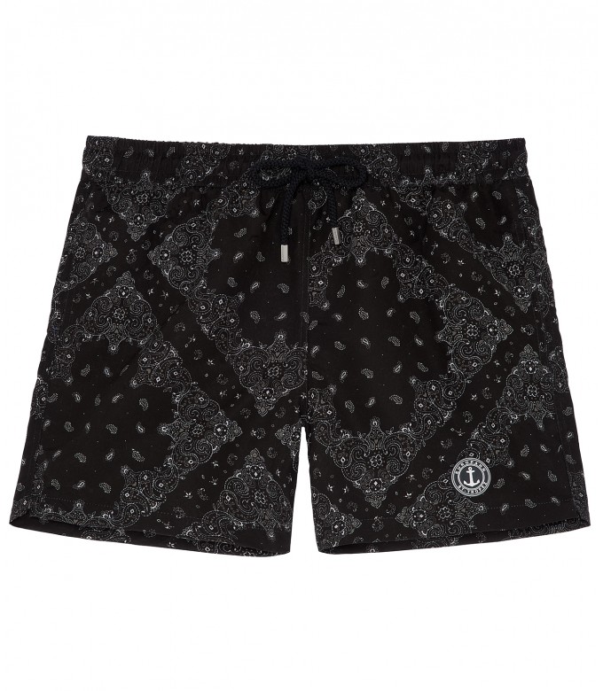 ANDREAS - Swim shorts with black bandana print