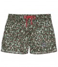 LIAM - Short length khaki leopard print swim shorts