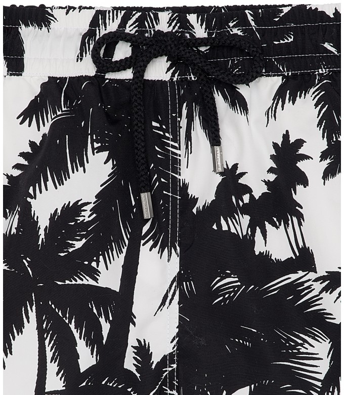 MIAMI - Black printed swim shorts with palm trees motif