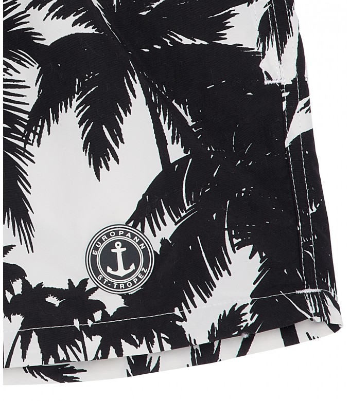 MIAMI - Short de bain imprimé noir motif palmiers