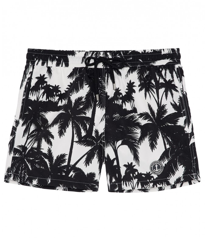 MIAMI - Black printed swim shorts with palm trees motif