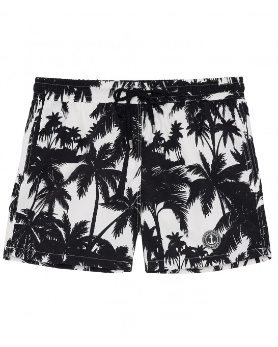 MIAMI - Black printed swim shorts with palm trees motif