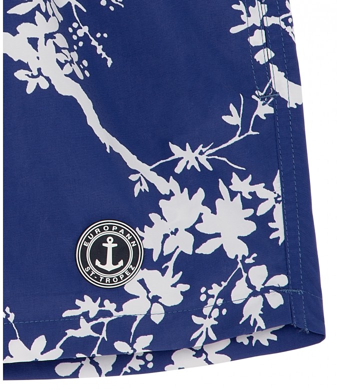 NIKO - Short de bain imprimé fleurie indigo