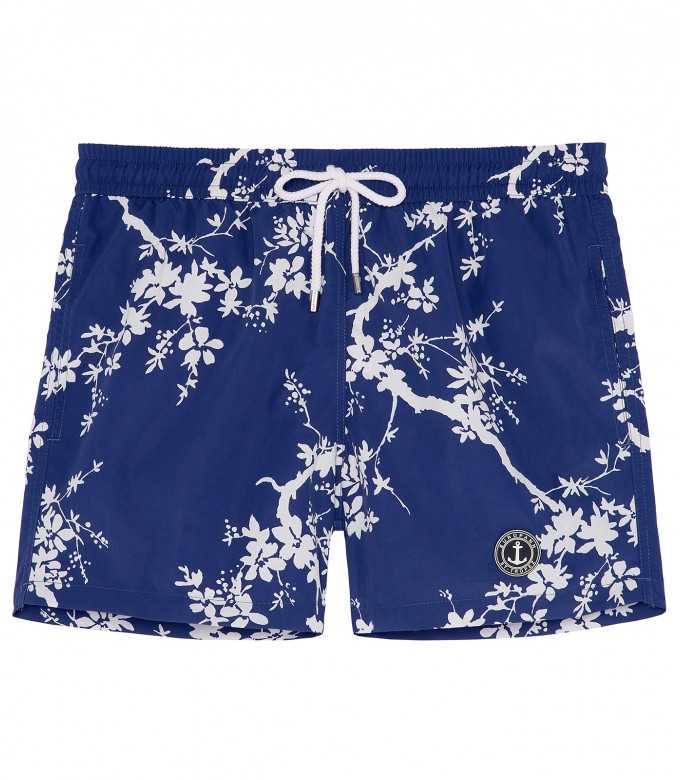 NIKO - Short de bain imprimé fleurie indigo