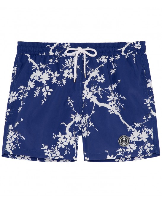 NIKO - Short de bain imprimé fleurie indigo