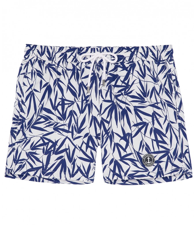 NIPON - Short de bain blanc imprimé fleurs tropicales