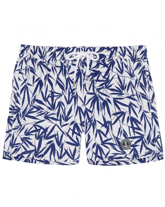 NIPON - Short de bain blanc imprimé fleurs tropicales