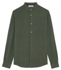 STAN - Plain linen shirt with mao collar bronze