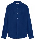 STAN - Plain linen shirt with mao collar royal