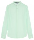 STAN - Plain linen shirt with mao collar aqua