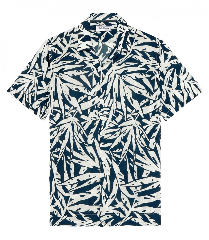 CARLOS - Chemise manches courtes imprimé en coton marine