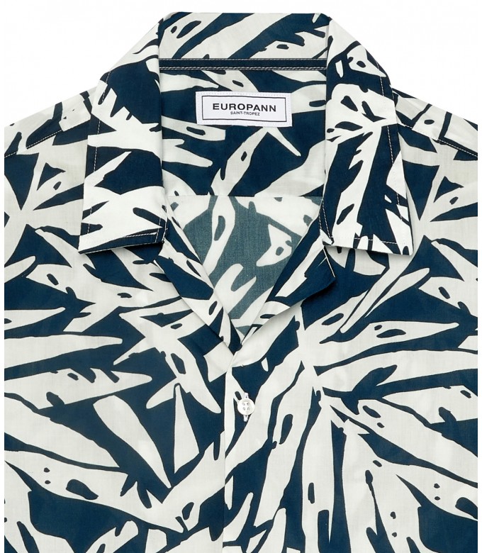 CARLOS - Chemise manches courtes imprimé en coton marine