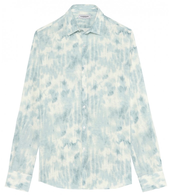 TERRY - Tye & diy sky blue print linen shirt