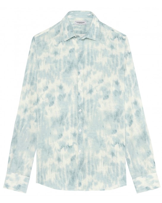 TERRY - Tye & diy sky blue print linen shirt