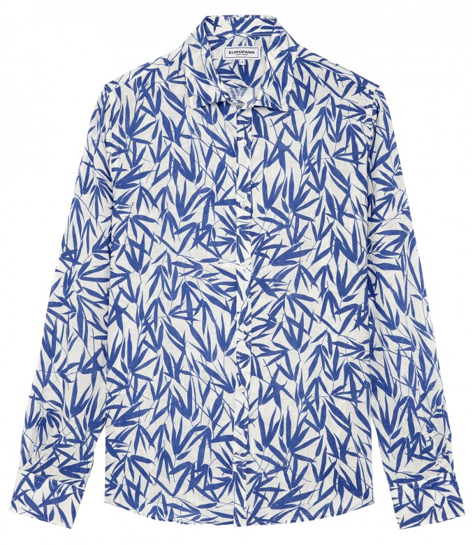 YOKO - White bamboo print linen shirt