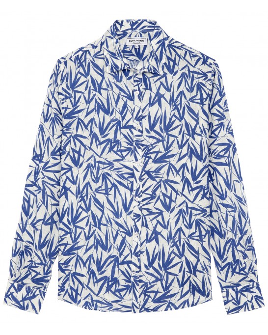 YOKO - White bamboo print linen shirt