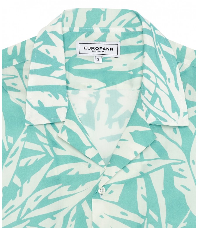 CARLOS - Blue short-sleeved printed cotton shirt