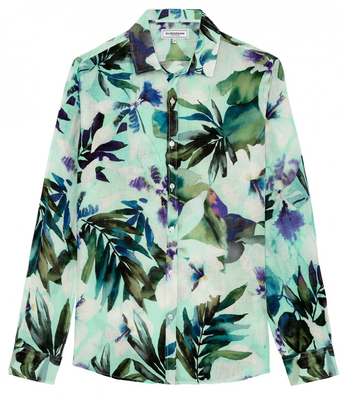 LENNY - Chemise lin imprimé floral aqua