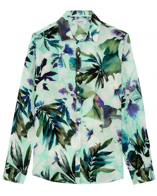 LENNY - Aqua floral print linen shirt