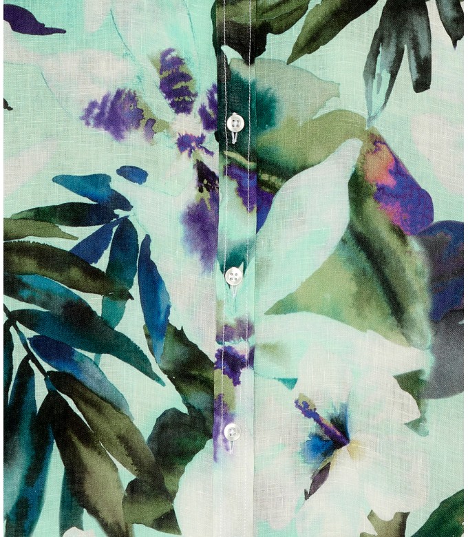 LENNY - Chemise lin imprimé floral aqua