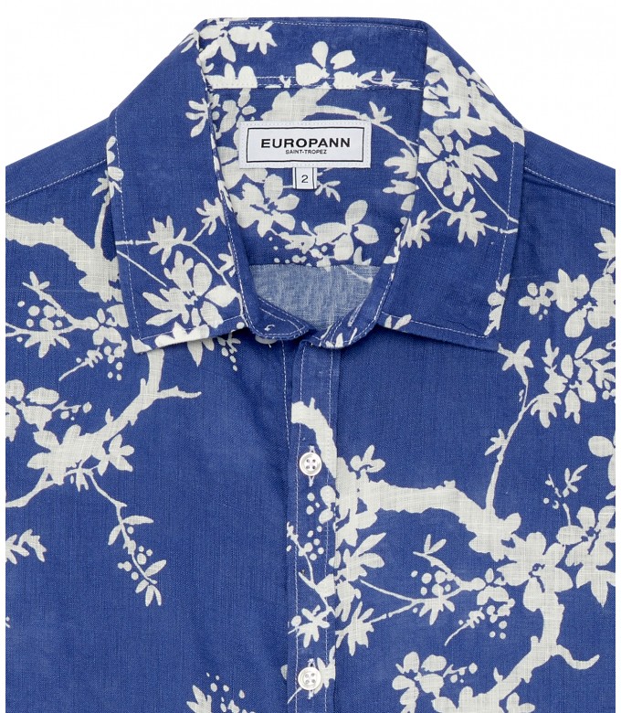 HIRIO - Chemise coton imprimé japonais indigo