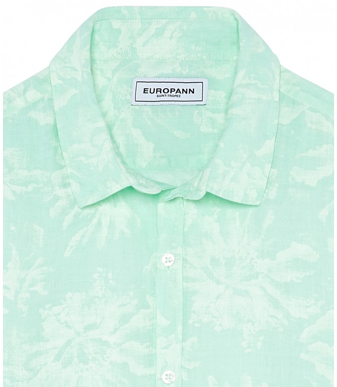 HONORE - Aqua floral print linen shirt
